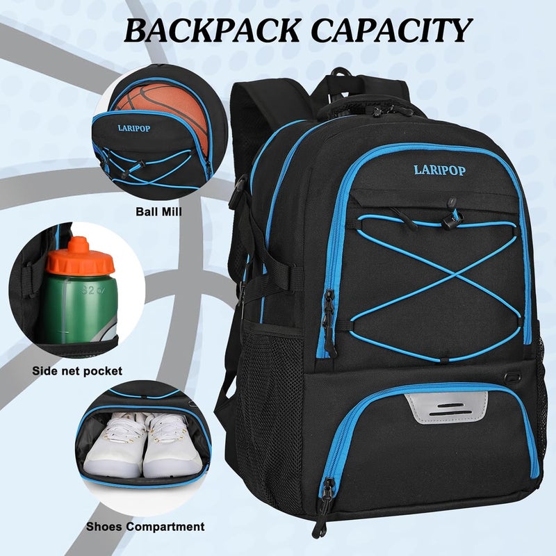 LARIPOP Basketball Backpack, Large Sports Bag with Ball Holder & Shoes Compartment, Basketball Bag for Soccer,Volleyball, - Image 3